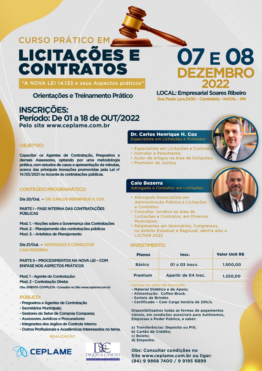 Curso Prático em Licitações e Contratos (Natal - RN) - CEPLAME ...